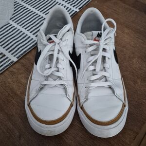 Nike White and Black Youth Shoes with Tan Accents